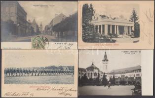 7 db RÉGI városképes lap: benne 5 db felvidéki, 2 db erdélyi városképes lap, és egy katonai lap, közülük egy 1899-ből, egy vissza So. Stpl, valamint egy fotó / 7 old postcards from Transylvania and Upper Hungary, including one photo, soldiers