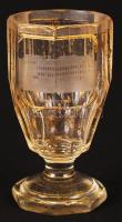 Antik talpas emlékpohár "Johannesbad" felirattal, kézzel festett aranyozás, gravírozott, hibátlan, kis kopásokkal. / Vintage Johannesbad conmemorative glass m:11,5 cm