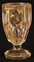 Antik talpas emlékpohár "Johannesbad" felirattal, kézzel festett aranyozás, gravírozott, h...