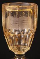 Antik talpas emlékpohár "Johannesbad" felirattal, kézzel festett aranyozás, gravírozott, h...