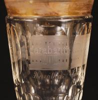 Antik talpas emlékpohár "Füredi emlék" felirattal, kézzel festett aranyozás, gravírozott, ...