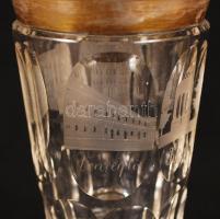 Antik talpas emlékpohár "Füredi emlék" felirattal, kézzel festett aranyozás, gravírozott, ...