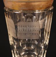 Antik talpas emlékpohár "Füredi emlék" felirattal, kézzel festett aranyozás, gravírozott, ...