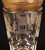 Antik talpas emlékpohár "Füredi emlék" felirattal, kézzel festett aranyozás, gravírozott, ...