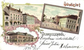 1899 Debrecen, piac, Bika szálloda, Art Nouveau, litho (EK)