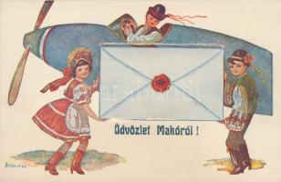 Makó, Népviseletes, repülős leporellós képeslap / folklore, leporellocard s: Bernáth