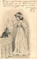 Girl with cat, Schmidt Edgar, No. 242. Emb. litho
