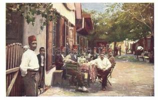 Ada Kaleh, Török kávézó; Klösz műintézet, Művészlevelezőlap MFTR 6314-1 / Turkish café