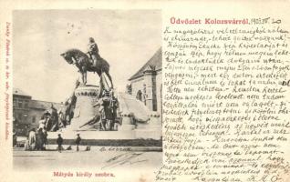 Kolozsvár, Mátyás király szobor, Dunky fivérek kiadása / statue (EK)