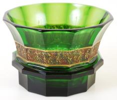 Moser üveg kaspó aranyozott díszítéssel, jelzett, apró csorbákkal, m:10 cm, d: 14 cm / Crystal pot