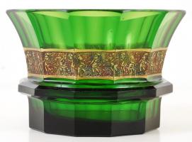 Moser üveg kaspó aranyozott díszítéssel, jelzett, apró csorbákkal, m:10 cm, d: 14 cm / Crystal pot