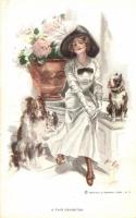 'A fair exhibitor' lady with dogs, Reinthal & Newman N.Y. No. 610. s: Harrison Fisher