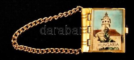 cca 1950 Hungária mini emlékkönyv fém borítóval, képes leporellóval