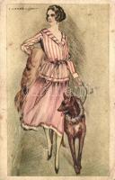 Lady and dog, Italian art postcard, 530-3. s: Corbella (b)
