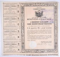 Budapest 1946. "Rimamurány-Salgó-Tarjáni Vasmű Részvénytársaság Budapesten" részvényutalványa 5db egyenként 50P értékű részvényről bélyegzéssel T:III