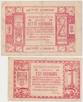 Esztergom 1919. 1K + 2K "Utalvány" mindkettő felülbélyegzett T:III
