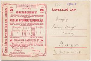 Temesvár 1907. "Sorsjegy a Szegény Gyermekpoliklinikája javára" 20f értékben, képes levele...