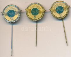 1972-1981. "5, 10 és 15 éves IBUSZ Törzsgárda" zománcozott jelvények (3x) igazolványokkal T:1