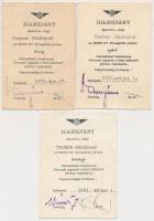 1972-1981. "5, 10 és 15 éves IBUSZ Törzsgárda" zománcozott jelvények (3x) igazolványokkal ...