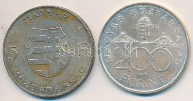 1947. 5Ft Ag "Kossuth" + 1994. 200Ft Ag "Deák" T:2,2-