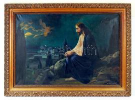 F. Ottó jelzéssel: Krisztus az Olajfák hegyén. Olaj, sérült vászon, antik sérült keretben, 73×102 cm