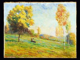 Irányi Iritz Sándor (1890-1975): Pihenők a domb oldalon. Olaj, vászon, jelzett, 40×50 cm