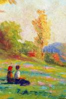 Irányi Iritz Sándor (1890-1975): Pihenők a domb oldalon. Olaj, vászon, jelzett, 40×50 cm
