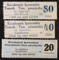 cca 1920 Kecskeméti Ipartestület Temetk. Társ. által kibocsátott 3 db segélybélyeg