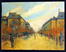 Berkes jelzéssel: Sugárút. Olaj, fa lemez, sérült, 52×70 cm