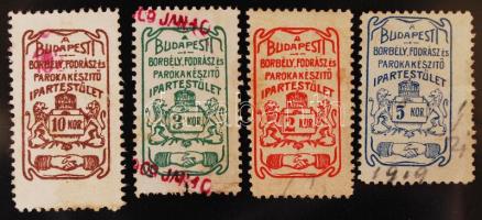 cca 1920 Budapesti Borbély, Fodrász és Parókakészítő Ipartestület 4 db tagbélyege