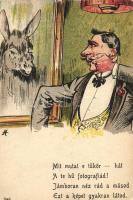 Humorous card, Man's reflection, donkey litho (EK)