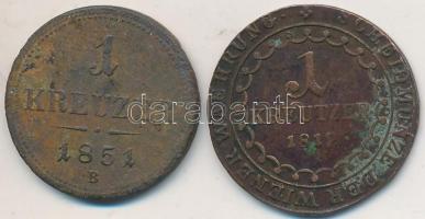 1812S 1Kr Cu &quot;I. Ferenc&quot; + 1851B 1Kr Cu T:2-,3 Krause KM# 2112, Adamo M4