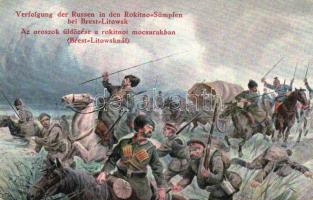 Az oroszok üldözése a rokitnoi mocsarakban / battle of Rokitno, Russian soldiers, artist signed (EK)
