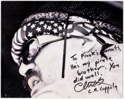 cca 1980 Christopher Coppola rendező üdvözlő sorai és aláírása fotón. / Film director Christopher Coppola's autograph signature on photo.