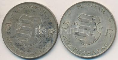 1947. 5Ft Ag "Kossuth" (2x) T:2- Adamo F8.1