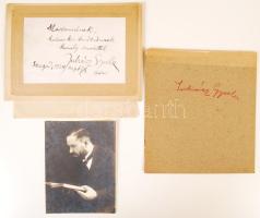 cca 1924 Juhász Gyula költő üdvözlő sorai és aláírása saját magát ábrázoló fényképen, illetve plakettjének fotóján.