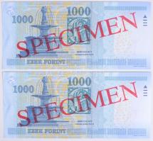 2010. 1000Ft "MINTA" és "SPECIMEN" felülnyomással (2x) DA sorozat Egymást követő...