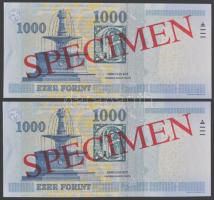 2010. 1000Ft "MINTA" és "SPECIMEN" felülnyomással (2x) DA sorozat Egymást követő...