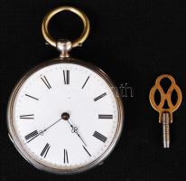 cca 1890 Ezüst (Ag) kulcsos zsebóra, számlapja kissé repedt, br: 75,7 g / Silver pocket watch
