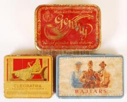 3 db régi cigarettás fém doboz (Magy.kir.Dohány-jövedék Gentry dohány, Bajtárs alkalmi szivarka, Cleopatra egyiptomi szivarka)