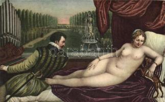 Venere che si ricrea con la musica / Venus, erotic nude art postcard s: Tiziano