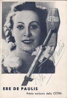 Ebe de Paulis dedikált lap