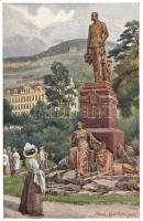Karlovy Vary, Karlsbad; Kaiser Franz Josef Denkmal, Cafe Park Schönbrunn, B.K.W.I. Serie 203/9 s: Sölzinger