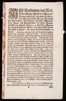 1735 Laibach, Corbinian von Saurau gróf (1718-1761) rendelete az élelmiszerszállításról, díjszabásról és az élelem felosztásáról; német nyelven, rányomott felzetes viaszpecséttel. / Regulation of Corbinian Graf von Saurau (1718-1761) about the transport of the provision, the taxes and the distribution of the provision; in German, with vax seal on it.