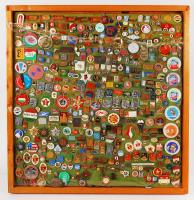 kb 350db-os magyar és külföldi kitüntetés, jelvény gyűjtemény főleg a szocialista időszakból, 65x62cm-es üvegezett tablóban T:vegyes