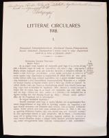 1917 Balázs Lajos (1885-1920) rozsnyói püspök (1905-1920) püspöki körlevele a közelgő újév alkalmából, a közelgő változásokra vonatkozó gondolatokkal, tanácsokkal. A püspök által dedikálva.