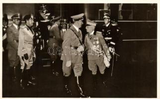 Ankunft in Rom Bahnhof Ostia / Rudolf Hess, Ciano, Goebbels, Adolf Hitler, Victor Emmanuel, von Ribbentrop; NS propaganda.