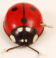 Régi lemezgyári pléh mechanikus katica, felhúzóval, 10x7 cm