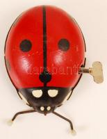 Régi lemezgyári pléh mechanikus katica, felhúzóval, 10x7 cm