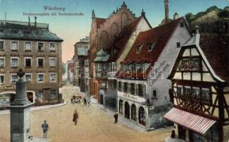 Würzburg, Dreikronenplatz, Burkaderstrasse, Binder Colonialwaren / square, street, shop of A. Arnold (EK)